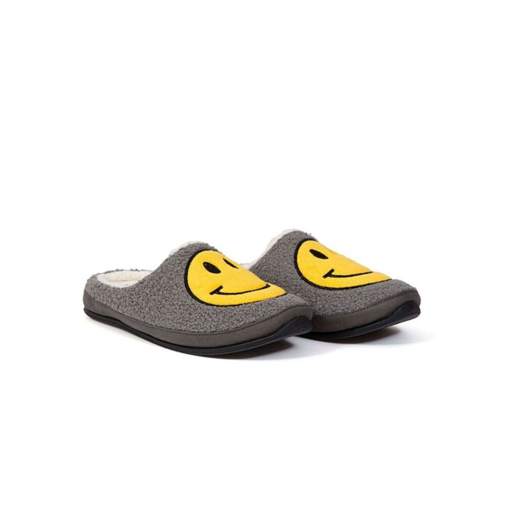 DEER STAGS Mens Gray Smiley Face Cushioned Round Toe Slip On Slippers Shoes 7 M